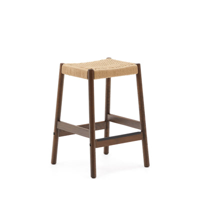 YALIA stool in solid oak wood in a walnut finish and rope cord