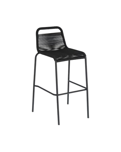 LAMBTON Stackable stool in black rope and black finish steel, 62 cm