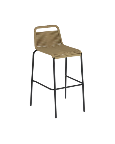 LAMBTON Stackable stool in brown rope and black finish steel, 62 cm