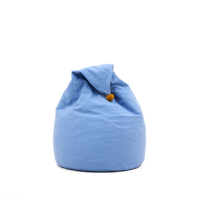 OLVI Crveni i bež, pamučni puf s plavom resicom, Ø 60 cm