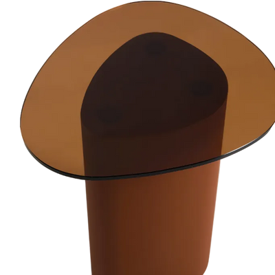 OLIR Side table in tempered glass and brown steel 48 x 46,8 cm