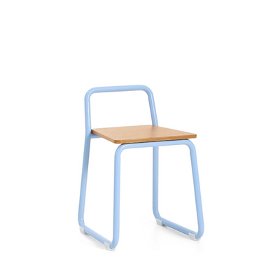 TINN ash veneer chair with a blue metal structure