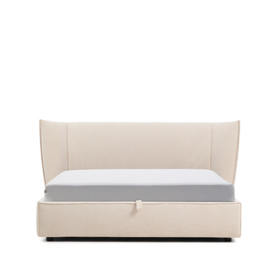 ARVIAN beige chenille removable-cover bed with lift-up storage base