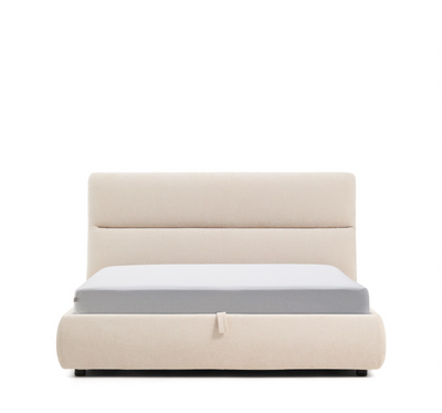 DAFRA beige chenille removable-cover bed with lift-up storage base