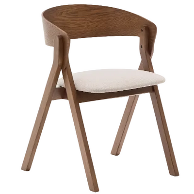 GODIA Chair in ash veneer with a wenge finish and beige chenille