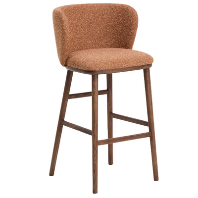 CISELIA Terracotta thick chenille stool with solid ash wood legs with walnut-coloured finish