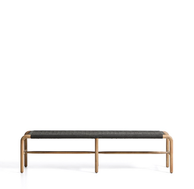 ALIPA bench in FSC 100% solid acacia wood and dark grey rope cord 200 cm