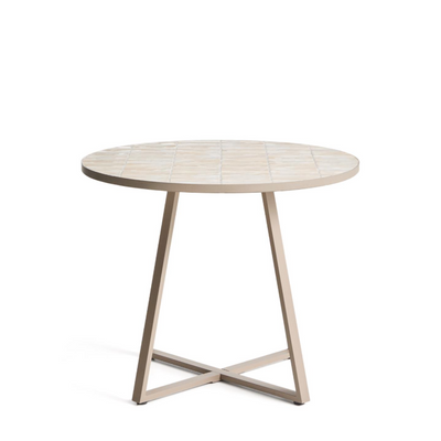 TELLA round table in galvanised steel with beige tiles Ø90cm