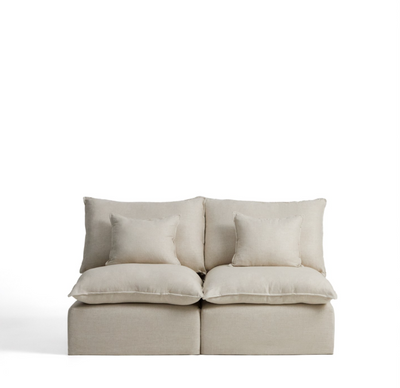 ANARELA beige linen and viscose 2-seater modular sofa with removable cover 180cm