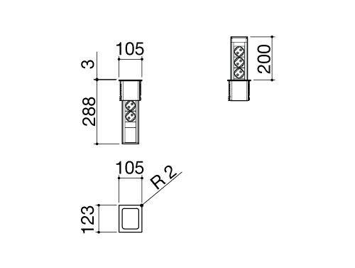 Square extractable power socket tower