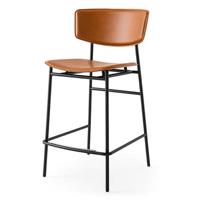 FIFTIES Stool with upholstered seat and backrest and metal base