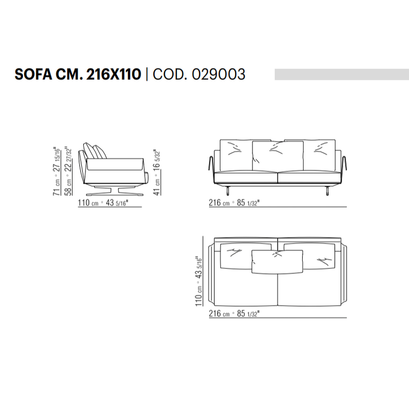 BRETTON Stand-alone sofa, 216x110 cm