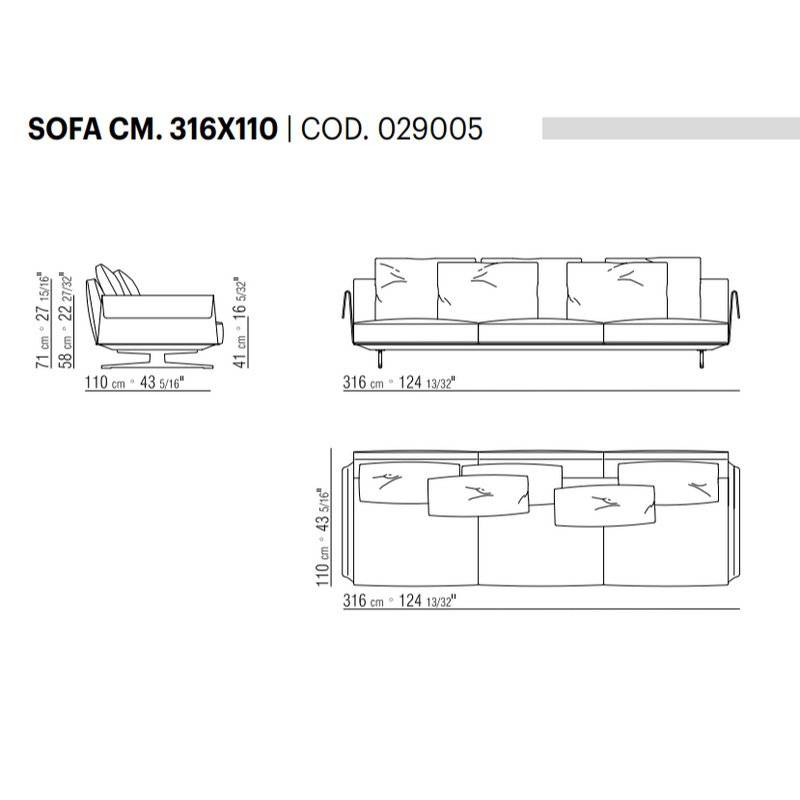 BRETTON Sofa, 316x110 cm
