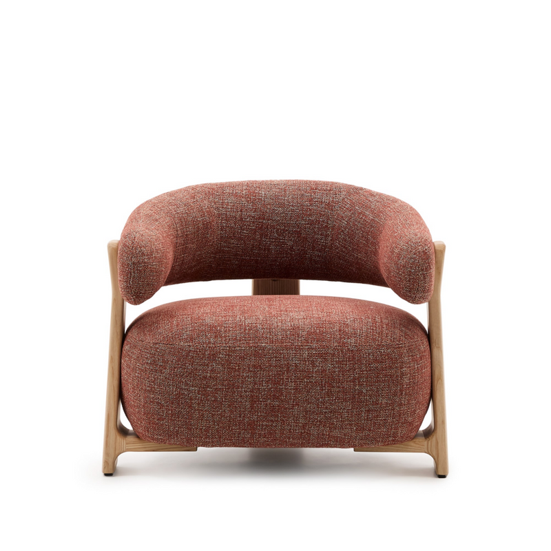 GRANITE Chenille armchair with solid ash wood legs