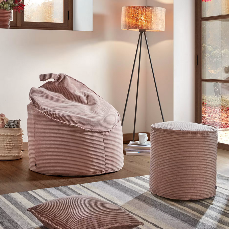 WILMA Pouffe in pink wide seam corduroy, Ø 80 cm