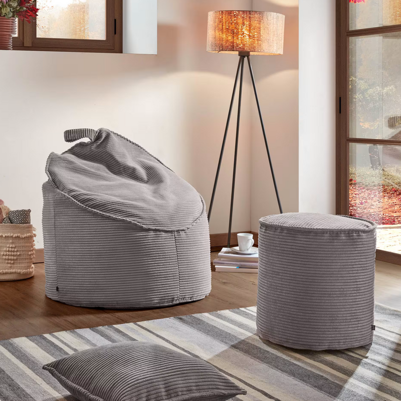 WILMA Pouffe in pink wide seam corduroy, Ø 80 cm