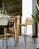 LAMBTON Stackable stool in brown rope and black finish steel, 74 cm