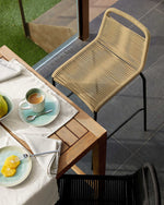 LAMBTON Stackable stool in brown rope and black finish steel, 62 cm