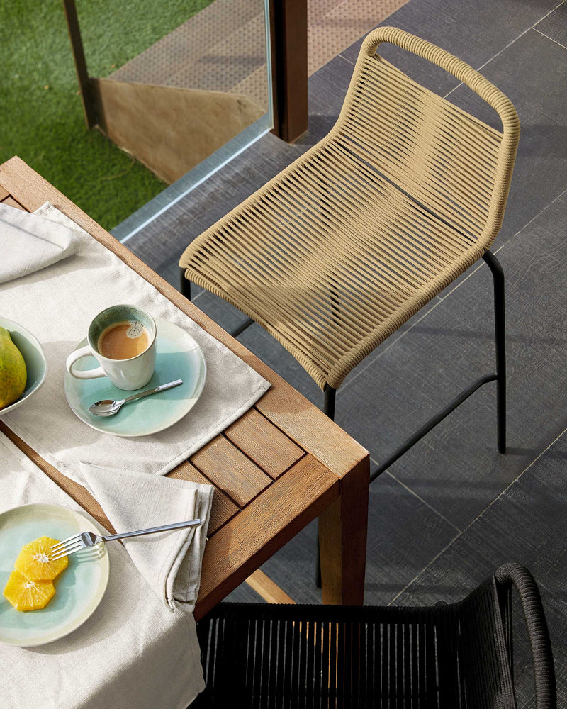 LAMBTON Stackable stool in brown rope and black finish steel, 62 cm