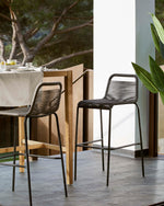 LAMBTON Stackable stool in black rope and black finish steel, 74 cm