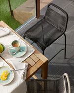 LAMBTON Stackable stool in black rope and black finish steel, 74 cm