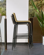 LAMBTON Stackable stool in brown rope and black finish steel, 62 cm