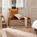 CALIXTA klupa od kože i punog mahagonija s crnom završnom obradom 120 cm