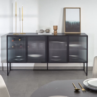 TRIXIE Steel sideboard with 4 doors in a black painted finish, 160 x 81 cm