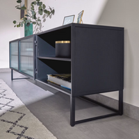 TRIXIE Steel TV stand with 2 doors in a black painted finish, 180 x 50 cm