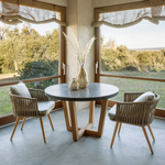 SHANELLE Round table made of white terrazzo and solid acacia wood Ø 120 cm