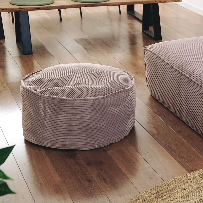 WILMA Large pouffe in pink wide seam corduroy, Ø 70 cm