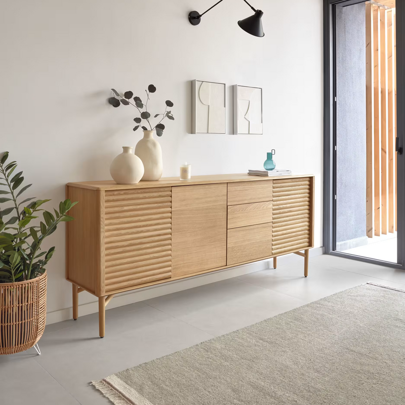 LENON Oak wood and veneer sideboard with 3 doors & 3 drawers