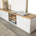 ABILEN TV stalak od hrastovog drva s 2 vrata i 2 ladice, 200 x 44 cm FSC 100%