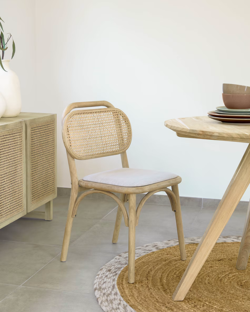 DORIANE solid oak chair with natural finish and upholstered seat