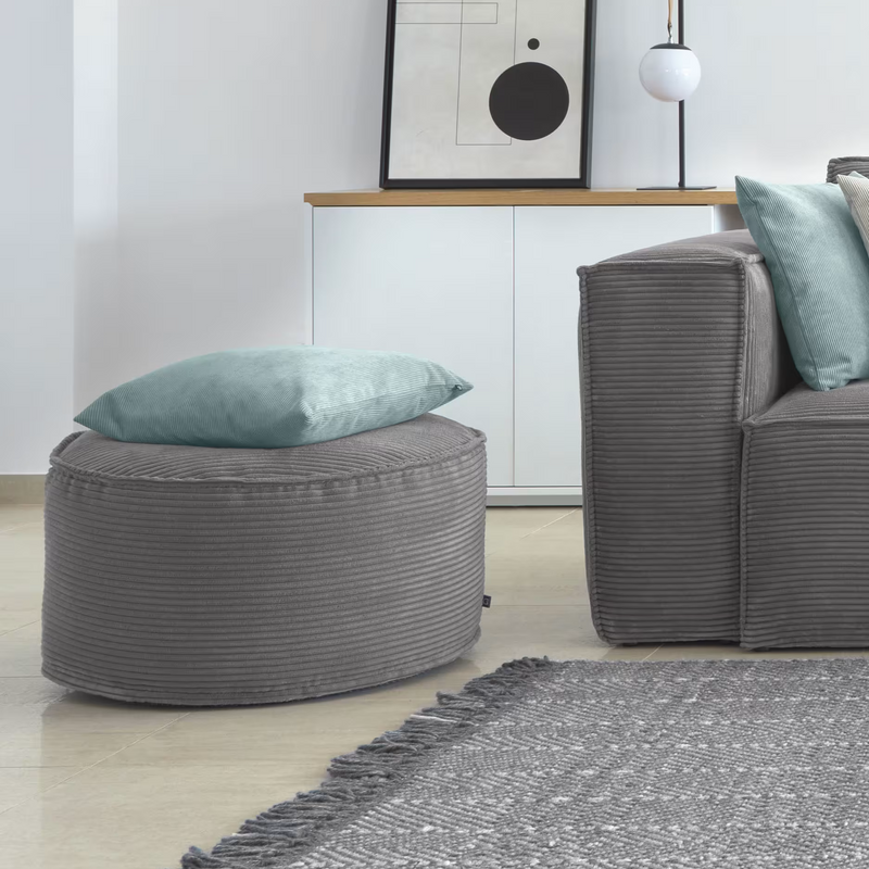 WILMA Large pouffe in pink wide seam corduroy, Ø 70 cm