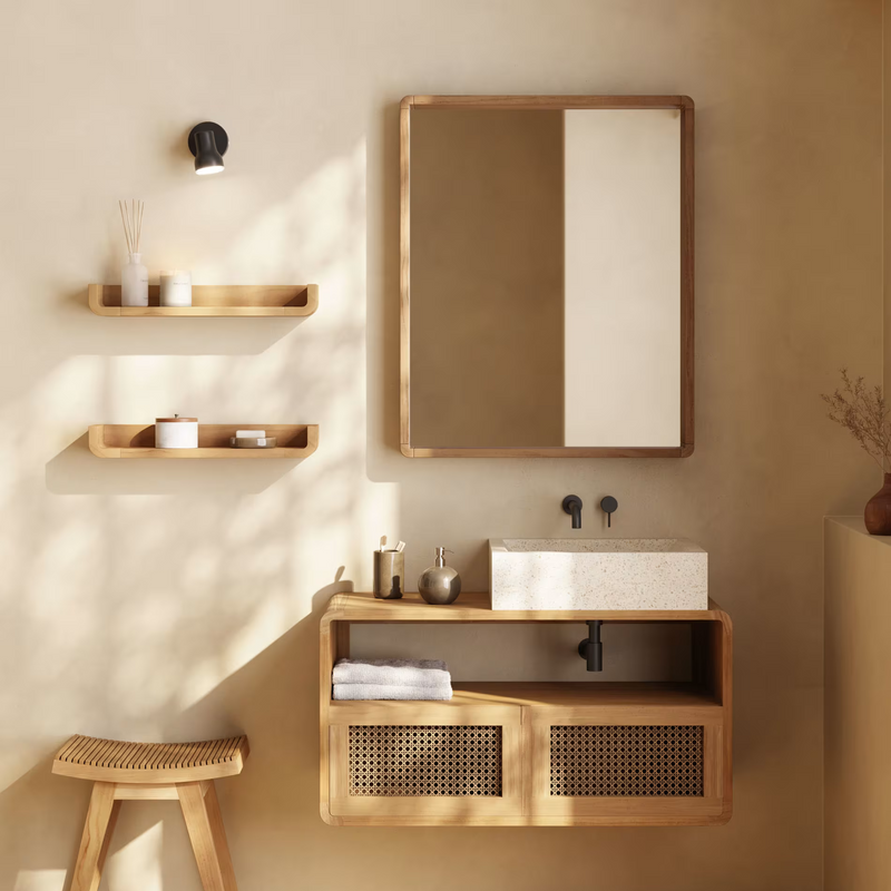 SHAMEL set of 2 solid teak shelves 50 x 5 cm