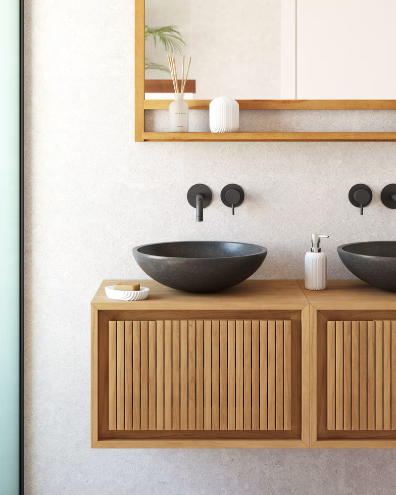 DELINA Round countertop washbasin in black terrazzo Ø 40 cm