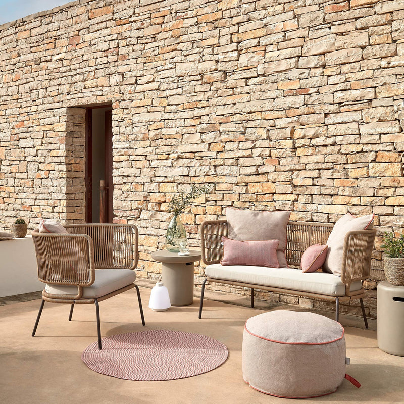 NADIN 2 seater sofa in beige cord with galvanised steel legs, 135 cm