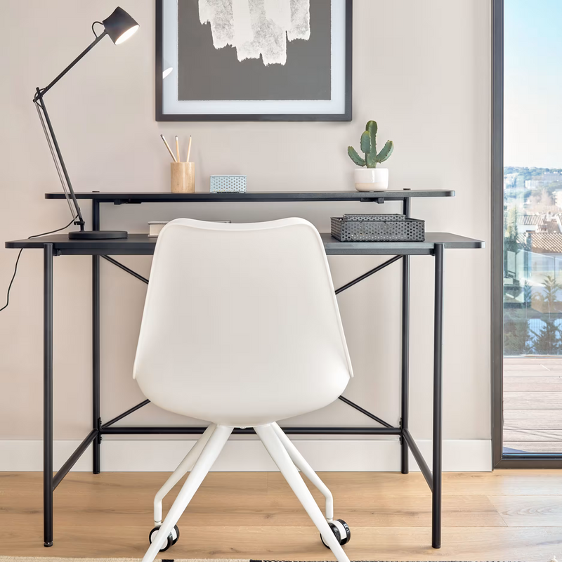 GALATIA Crni stol od melamina s metalnim nogama u crnoj boji 120 x 60 cm