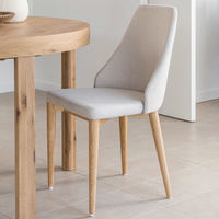 ROSIE Chair in beige chenille with solid ash wood legs in a natural finish