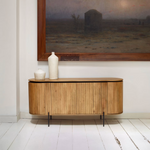 LICIA Komoda od punog drva manga s 4 vrata i metalom u crnoj boji, 170 x 80 cm