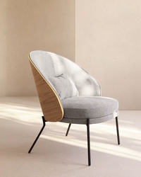 EAMY Light grey armchair in an ash wood veneer with a natural finish and black metal