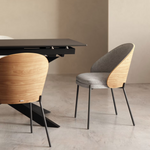 EAMY Light grey chair in an ash wood veneer with a natural finish and black metal