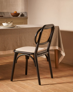 DORIANE solid elm chair with black lacquer and upholstered seat