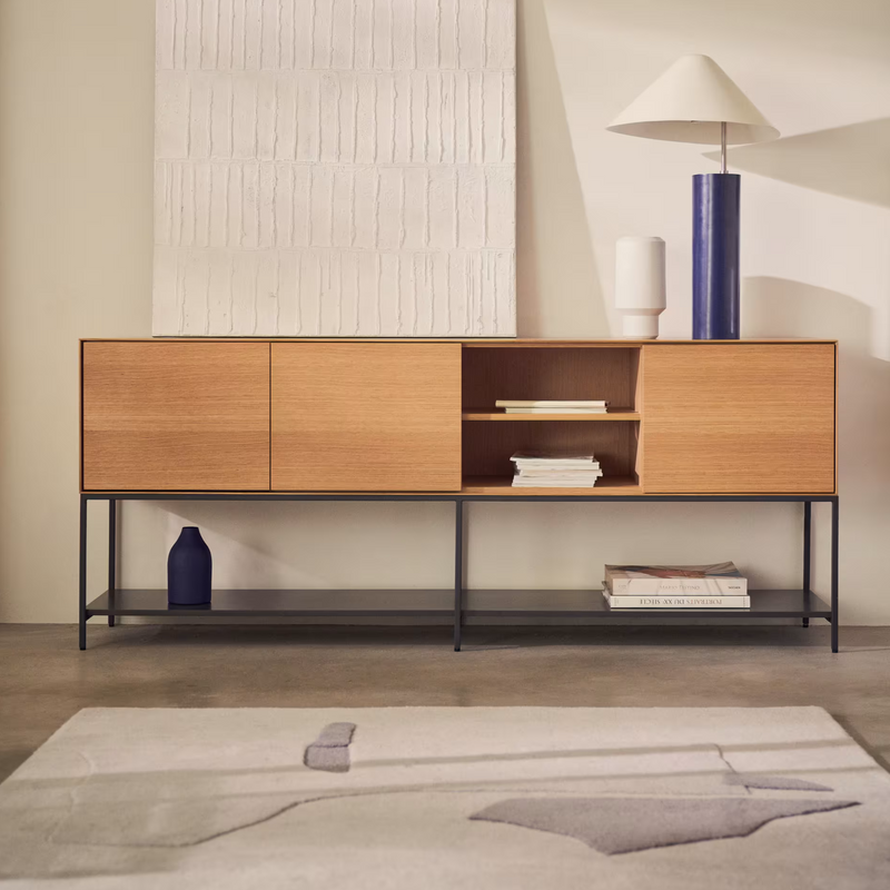 VEDRANA 3 door sideboard in oak veneer with steel legs, 195 x 80 cm