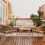 POLA Stackable set, 2 seater sofa & 2 armchairs in solid eucalyptus and faux-rattan, FSC