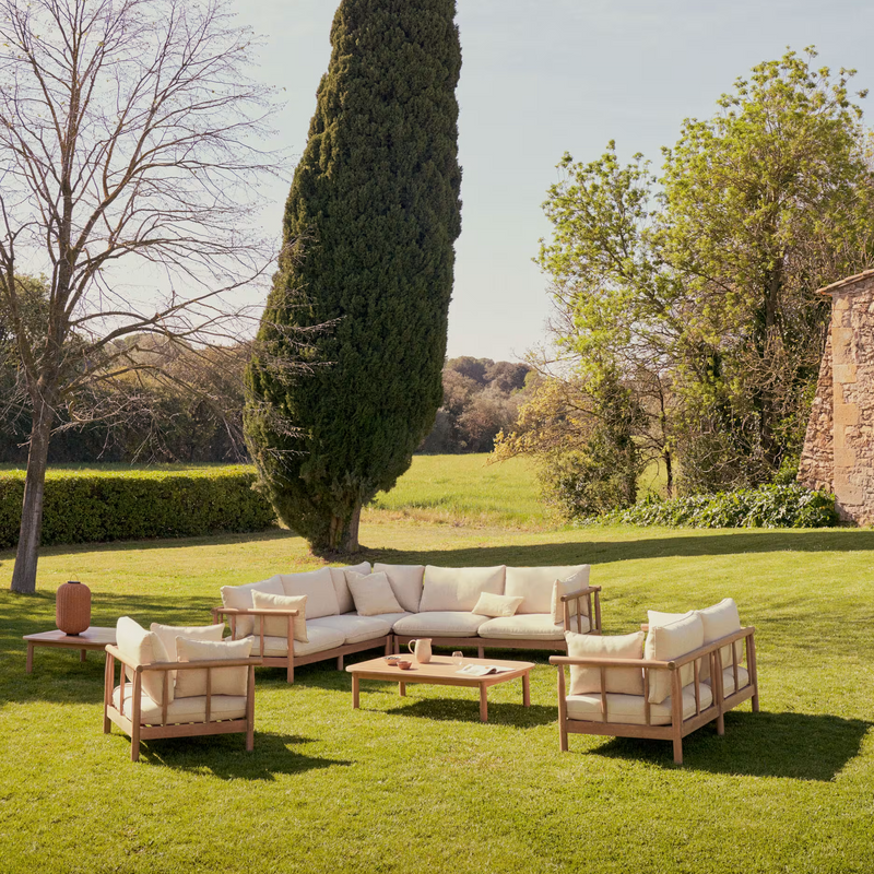 SACOVA Set of 5 seater corner sofa and coffee table made from solid eucalyptus wood