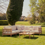 SACOVA Set of 5 seater corner sofa and coffee table made from solid eucalyptus wood