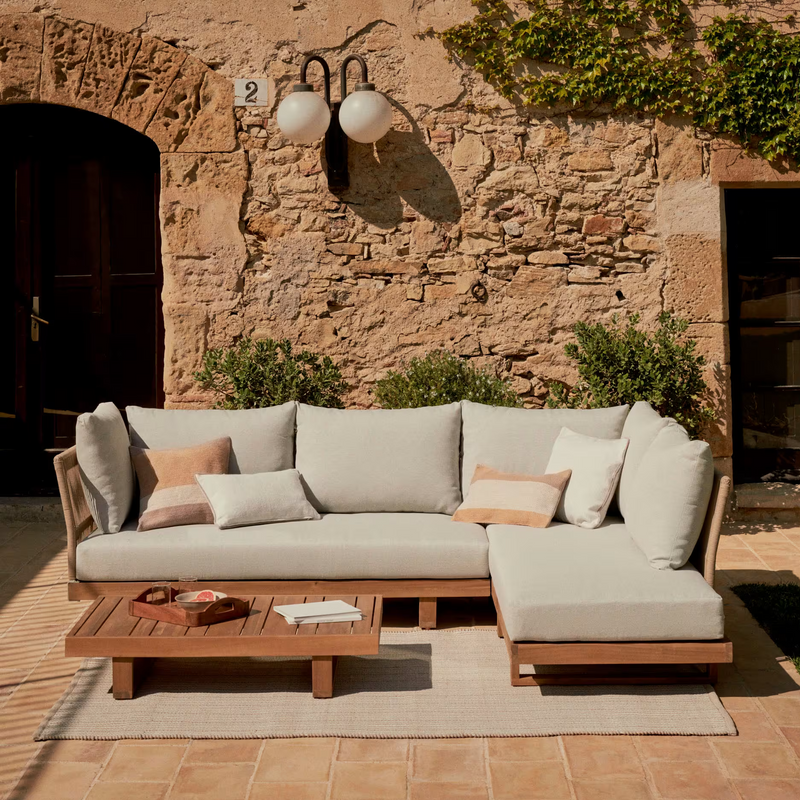 RACO 5 seater corner sofa and coffee table, made from solid acacia wood