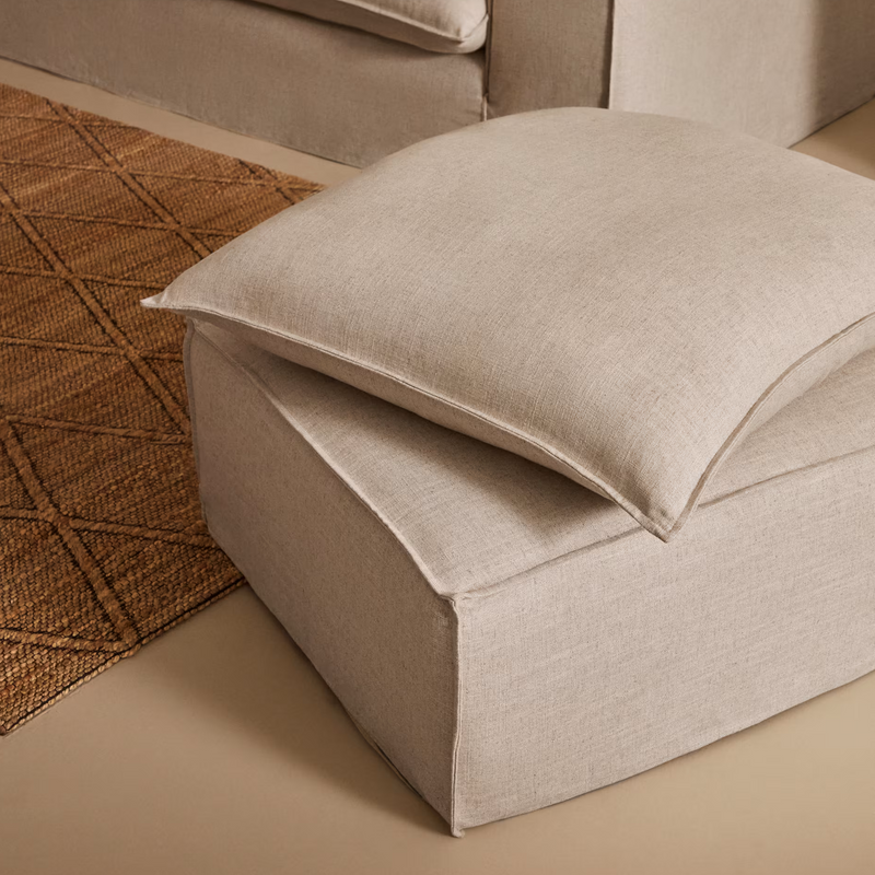 ANARELA Pouffe with removable cover and beige linen cover